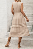 Khaki V-Neck A Line Midi Summer Dress