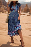 Light Green Printed V Neck A Line Summer Dress