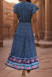 Light Green Printed V Neck A Line Summer Dress