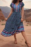 Light Green Printed V Neck A Line Summer Dress