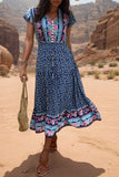 Light Green Printed V Neck A Line Summer Dress