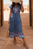 Light Green Printed V Neck A Line Summer Dress