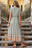 Light Green Printed V Neck A Line Summer Dress