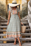 Light Green Printed V Neck A Line Summer Dress