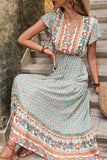 Light Green Printed V Neck A Line Summer Dress