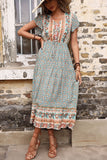 Light Green Printed V Neck A Line Summer Dress