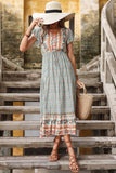 Light Green Printed V Neck A Line Summer Dress