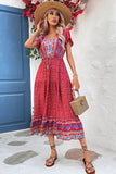 Light Green Printed V Neck A Line Summer Dress