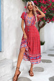 Light Green Printed V Neck A Line Summer Dress