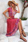 Light Green Printed V Neck A Line Summer Dress