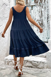 Green A Line Simple Midi Summer Dress