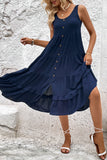 Green A Line Simple Midi Summer Dress