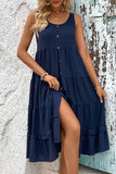 Green A Line Simple Midi Summer Dress