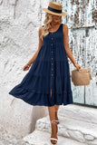 Green A Line Simple Midi Summer Dress