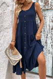 Green A Line Simple Midi Summer Dress