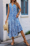 Printed Orange V Neck A Line Summer Dress