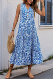 Printed Orange V Neck A Line Summer Dress