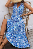 Printed Orange V Neck A Line Summer Dress