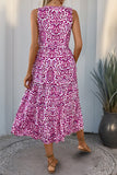 Printed Orange V Neck A Line Summer Dress