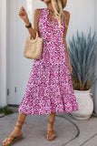 Printed Orange V Neck A Line Summer Dress