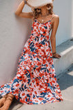 Red Floral Spaghetti Straps A Line Summer Dress