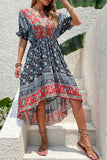 Printed A Line V Neck Red Summer Dress