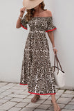 Brown Leopard Off the Shoulder A Line Summer Dress
