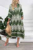 Casual Green A Line Printed Boho Summer Dress