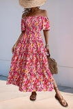Fuchsia Floral Off the Shoulder A Line Summer Dress