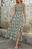 Blue Printed A Line Summer Dress with Slit