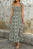 Blue Printed A Line Summer Dress with Slit