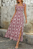 Blue Printed A Line Summer Dress with Slit