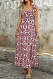 Blue Printed A Line Summer Dress with Slit