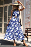 Floral Halter Dark Blue A Line Summer Dress