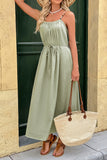 Green Spaghetti Straps A Line Pleated Summer Dress