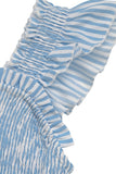Blue Striped Square Neck Midi Summer Dress