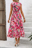 Fuchsia Floral V Neck Midi Summer Dress