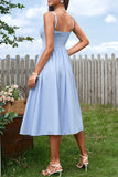 Blue A Line Spaghetti Straps Summer Dress With Slit