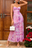 Fuchsia A Line Floral Long Summer Dress
