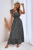 Kahki Polka Dot Ruffle Sleeve Summer Dress