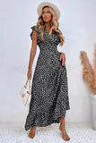 Kahki Polka Dot Ruffle Sleeve Summer Dress