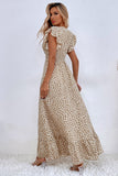 Kahki Polka Dot Ruffle Sleeve Summer Dress