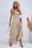 Kahki Polka Dot Ruffle Sleeve Summer Dress