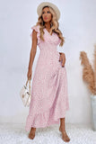 Kahki Polka Dot Ruffle Sleeve Summer Dress