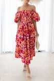 Off The Shoulder Puff Sleeves Orange Summer Dress