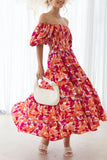 Off The Shoulder Puff Sleeves Orange Summer Dress