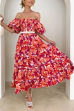 Off The Shoulder Puff Sleeves Orange Summer Dress