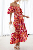 Off The Shoulder Puff Sleeves Orange Summer Dress
