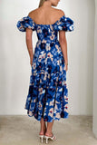 Off The Shoulder Puff Sleeves Orange Summer Dress