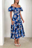 Off The Shoulder Puff Sleeves Orange Summer Dress